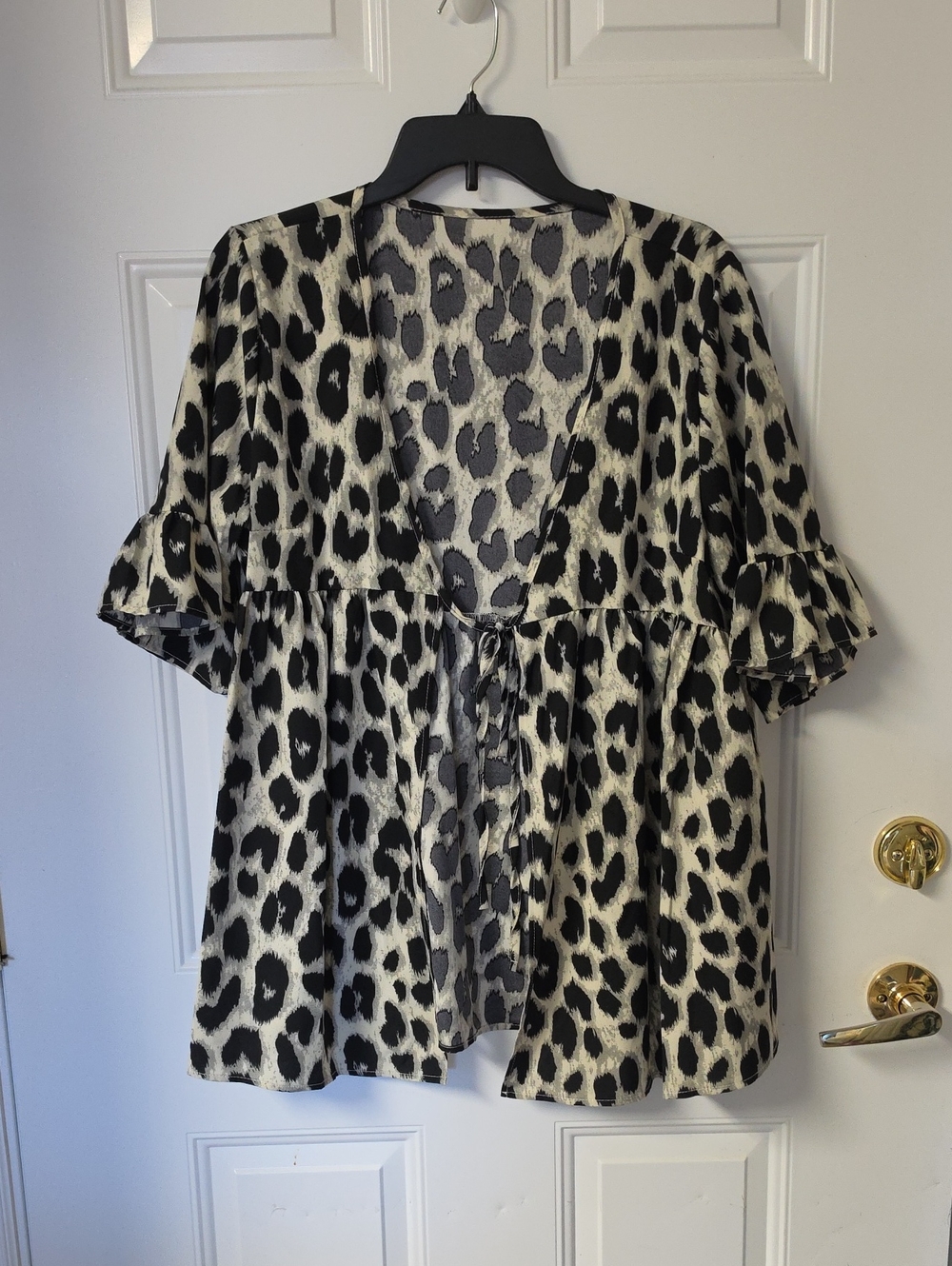 Leopard Print Tie-Front Tunic Top - Black & Cream